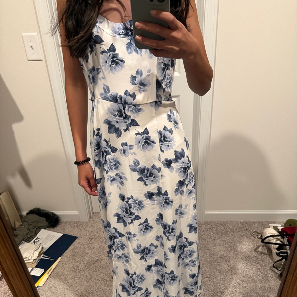 Abercrombie Camille blue floral Midi Dress XS with slit